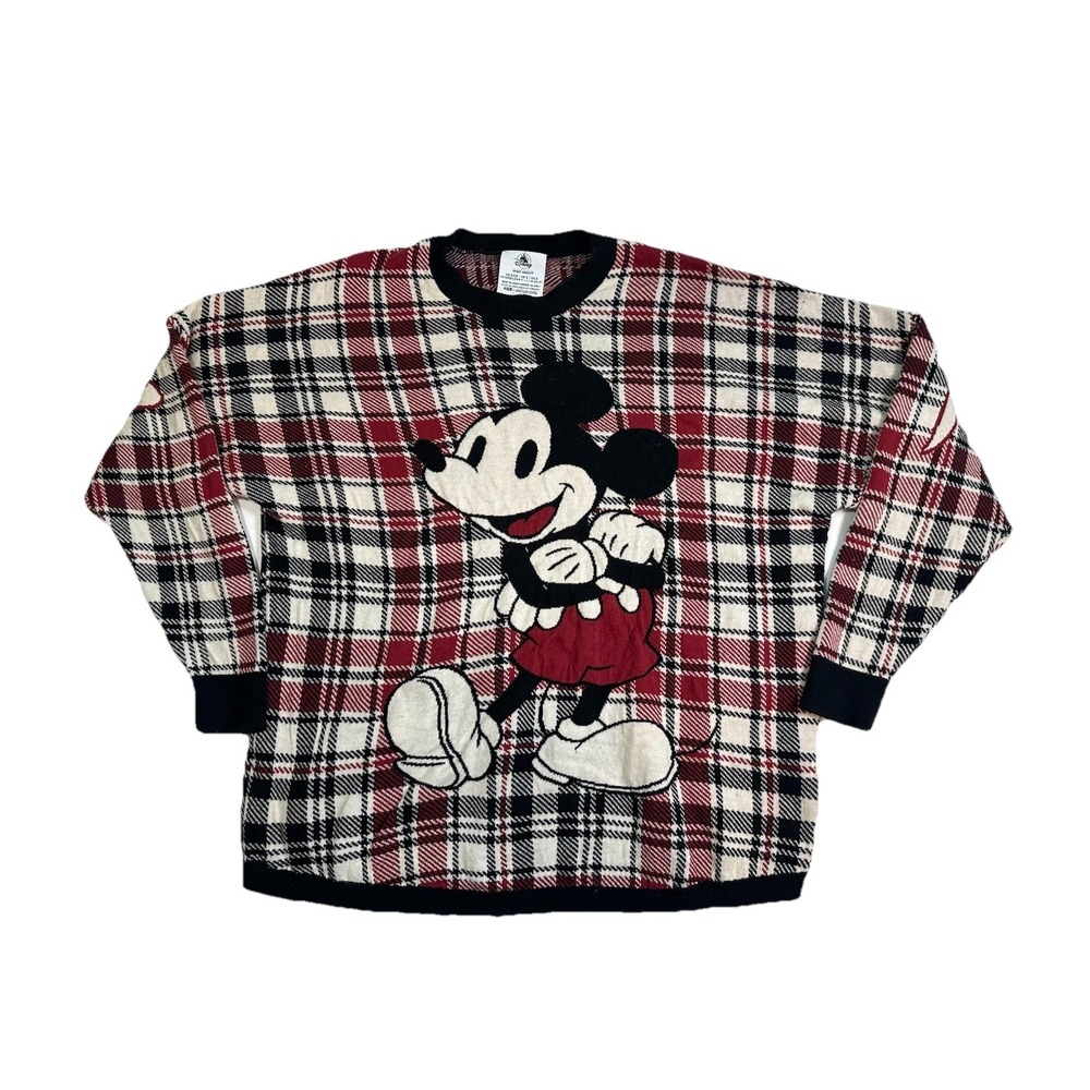 Disney Parks Disneyland Resort SMALL Plaid Sweater Spirit Jersey Red Black Ivory